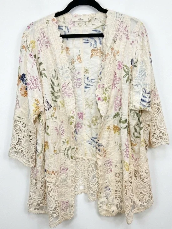 Floral Crochet Embroidered Kimono Cover-Up Cardigan - Picture 4 of 10